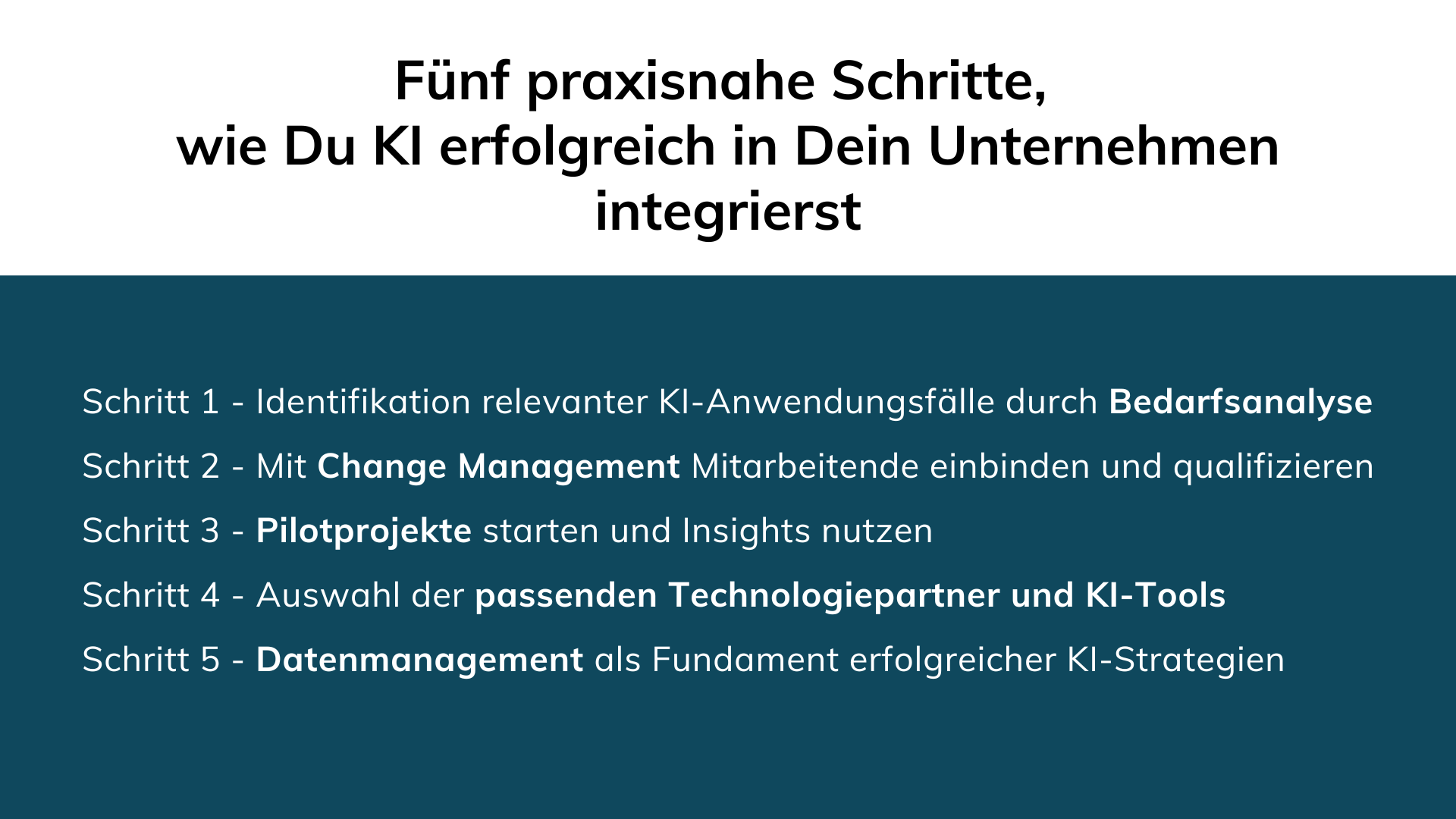 Fünf praxisnahe Schritte, wie Du KI erfolgreich in Dein Unternehmen integrierst